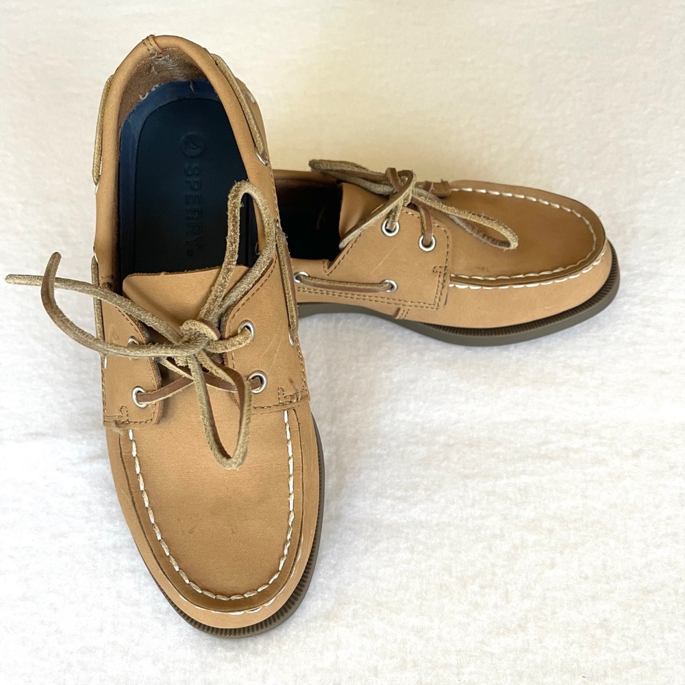 SPERRY Leather Boat Shoes Boys size 2 Yourh tan beige loafers - Picture 5 of 5